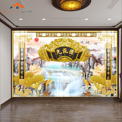 Tranh Tráng Gương 3D Phòng Thờ Gia Tiên Phúc Lộc Thọ - Tài Lộc, May Mắn, Sung Túc