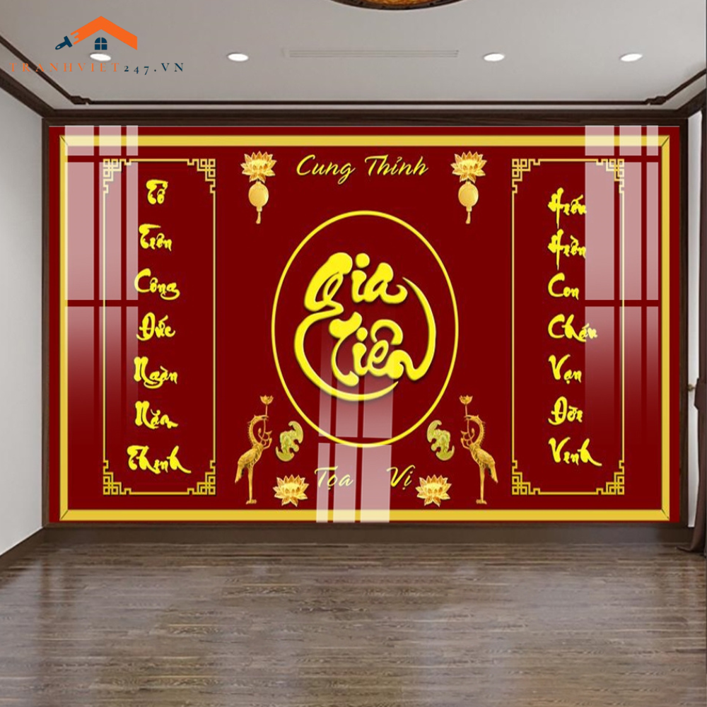 Tranh Tráng Gương 3D Phòng Thờ Gia Tiên Phúc Lộc Thọ - Tài Lộc, May Mắn, Sung Túc