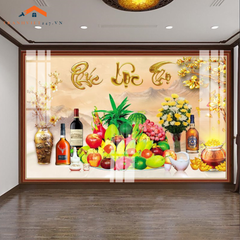 Tranh Tráng Gương 3D Phòng Thờ Gia Tiên Phúc Lộc Thọ - Tài Lộc, May Mắn, Sung Túc