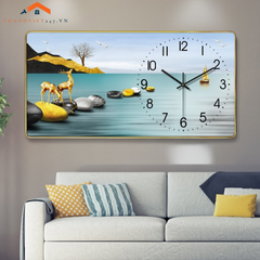 Tranh Đồng Hồ Treo Tường  Hươu Vàng Tài Lộc - Thu Hút May Mắn