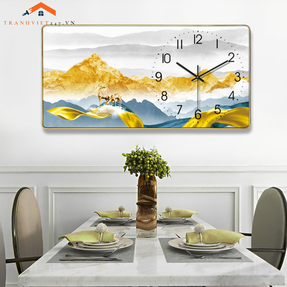 Tranh Đồng Hồ Treo Tường  Hươu Vàng Tài Lộc - Thu Hút May Mắn