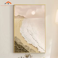 Tranh Treo Tường Trừu Tượng Bờ Biển Từ Trên Cao Sóng Nổi Trắng Xám Hiện Đại Tối Giản
