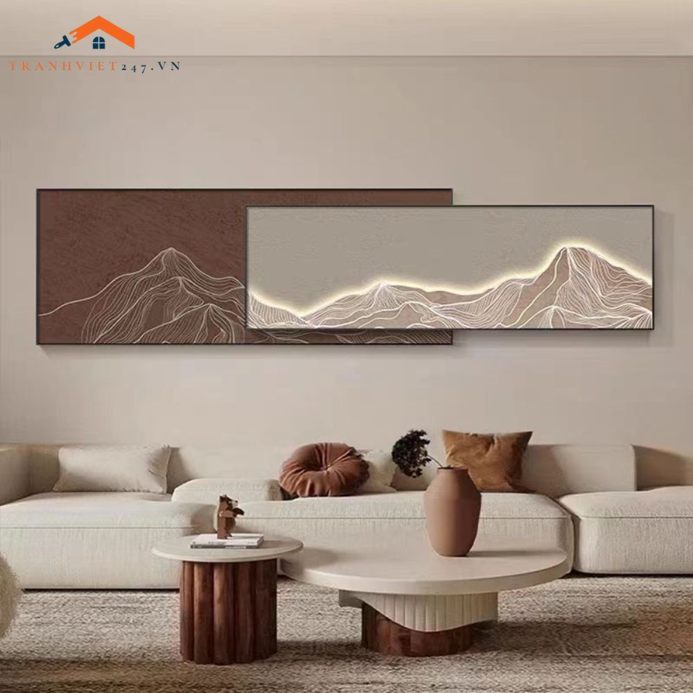 Tranh Treo Tường Bộ 2 Tấm Phong Cảnh Núi Mặt Trăng Hiện Đại