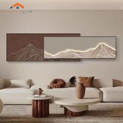 Tranh Treo Tường Bộ 2 Tấm Phong Cảnh Núi Mặt Trăng Hiện Đại