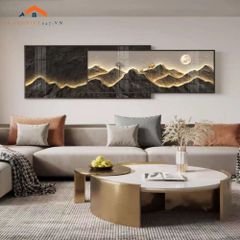 Tranh Treo Tường Bộ 2 Tấm Phong Cảnh Núi Mặt Trăng Hiện Đại