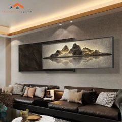 Tranh Treo Tường Bộ 2 Tấm Phong Cảnh Núi Mặt Trăng Hiện Đại