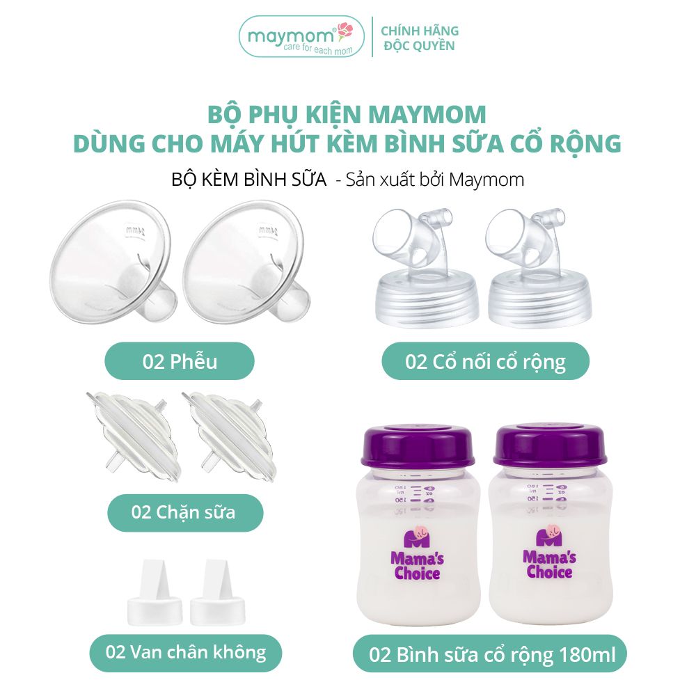 Bộ Phụ Kiện Máy Hút Sữa Dùng Bình Sữa Cổ Rộng Sản Xuất bởi Maymom, Tương Thích Máy Spectra-Avent-Fatz-Cimilre