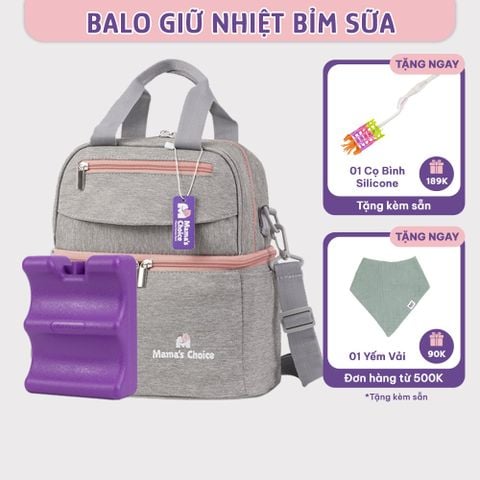 Balo Bỉm Sữa Giữ Nhiệt Mama’s Choice Đa Năng, Giữ Nhiệt Bình Sữa, Đựng Đồ Cho Mẹ Bé, Thiết Kế 2 Tầng, Chất Liệu Cao Cấp