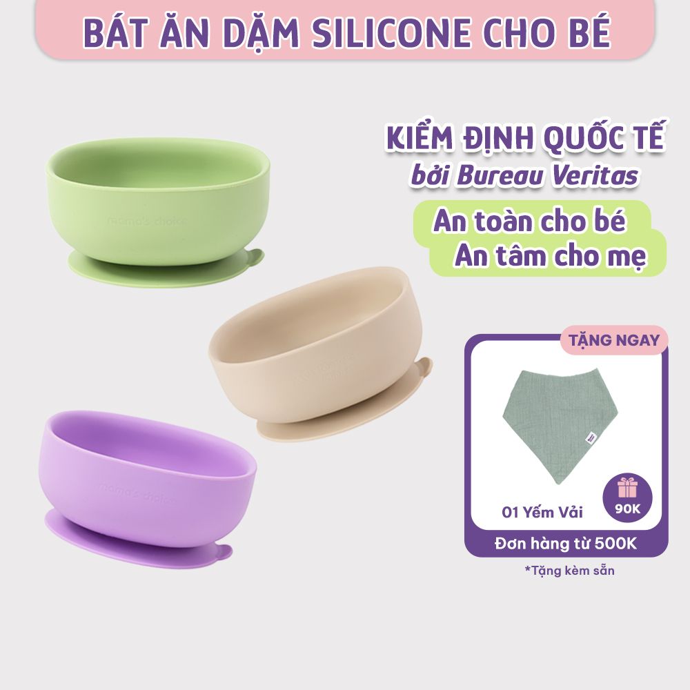 Bát Ăn Dặm Silicone Mama's Choice Cao Cấp, Đế Hít Chống Trượt Đổ Giúp Bé Ăn Dặm Dễ Dàng, Kiểm Định An Toàn Quốc Tế