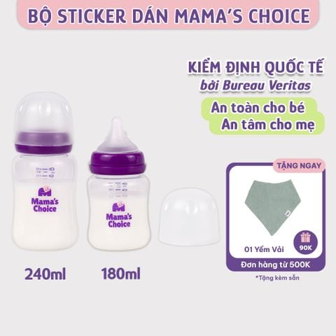 Bình Sữa Cổ Rộng Mama's Choice Núm Ti Lansinoh, Chất Liệu PP Dung Tích 180ml 240ml, Núm Ty Size S M L