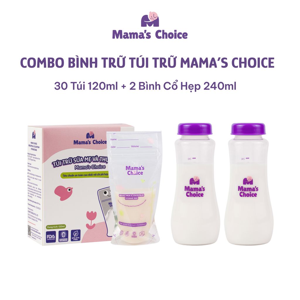 Combo Bình Trữ Sữa và Túi Trữ Sữa Mama’s Choice, Bảo Quản và Đựng Sữa Mẹ, Kiểm Định An Toàn Quốc Tế Bureau Veritas