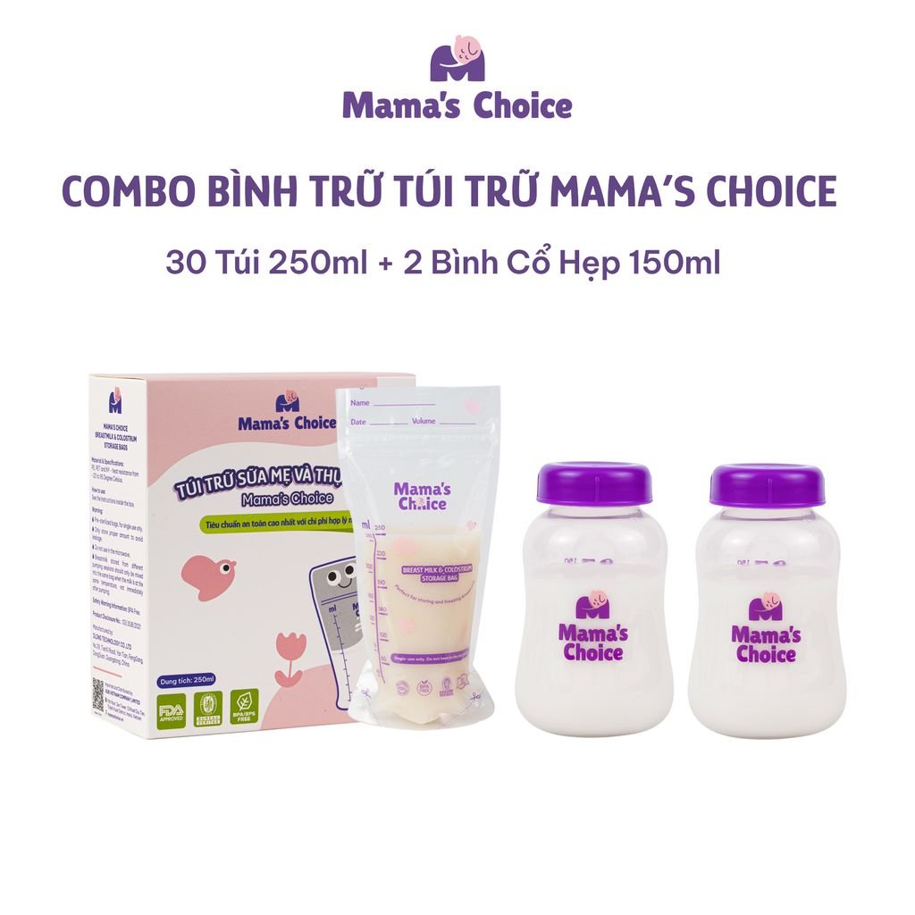 Combo Bình Trữ Sữa và Túi Trữ Sữa Mama’s Choice, Bảo Quản và Đựng Sữa Mẹ, Kiểm Định An Toàn Quốc Tế Bureau Veritas