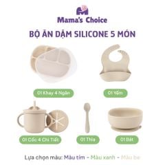 Bộ Ăn Dặm Cho Bé Thương Hiệu Mama's Choice, Combo Bát-Khay-Yếm-Thìa-Cốc Silicone Cao Cấp