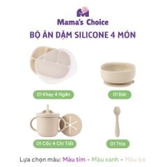 Bộ Ăn Dặm Cho Bé Thương Hiệu Mama's Choice, Combo Bát-Khay-Yếm-Thìa-Cốc Silicone Cao Cấp