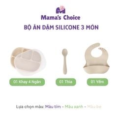 Bộ Ăn Dặm Cho Bé Thương Hiệu Mama's Choice, Combo Bát-Khay-Yếm-Thìa-Cốc Silicone Cao Cấp