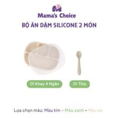 Bộ Ăn Dặm Cho Bé Thương Hiệu Mama's Choice, Combo Bát-Khay-Yếm-Thìa-Cốc Silicone Cao Cấp