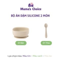Bộ Ăn Dặm Cho Bé Thương Hiệu Mama's Choice, Combo Bát-Khay-Yếm-Thìa-Cốc Silicone Cao Cấp