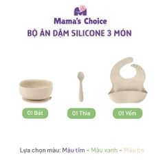 Bộ Ăn Dặm Cho Bé Thương Hiệu Mama's Choice, Combo Bát-Khay-Yếm-Thìa-Cốc Silicone Cao Cấp
