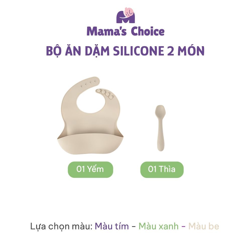 Bộ Ăn Dặm Cho Bé Thương Hiệu Mama's Choice, Combo Bát-Khay-Yếm-Thìa-Cốc Silicone Cao Cấp