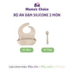 Bộ Ăn Dặm Cho Bé Thương Hiệu Mama's Choice, Combo Bát-Khay-Yếm-Thìa-Cốc Silicone Cao Cấp