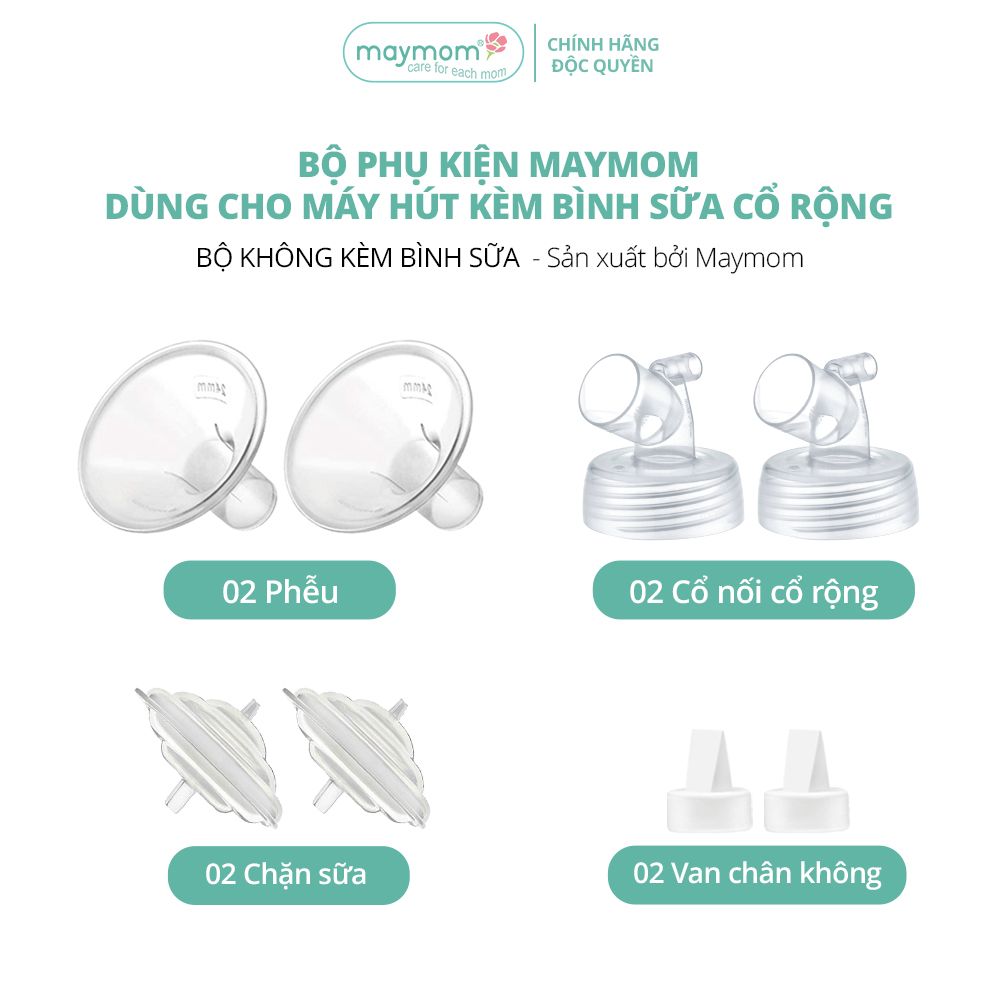 Bộ Phụ Kiện Máy Hút Sữa Dùng Bình Sữa Cổ Rộng Sản Xuất bởi Maymom, Tương Thích Máy Spectra-Avent-Fatz-Cimilre