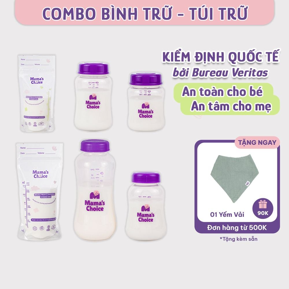 Combo Bình Trữ Sữa và Túi Trữ Sữa Mama’s Choice, Bảo Quản và Đựng Sữa Mẹ, Kiểm Định An Toàn Quốc Tế Bureau Veritas