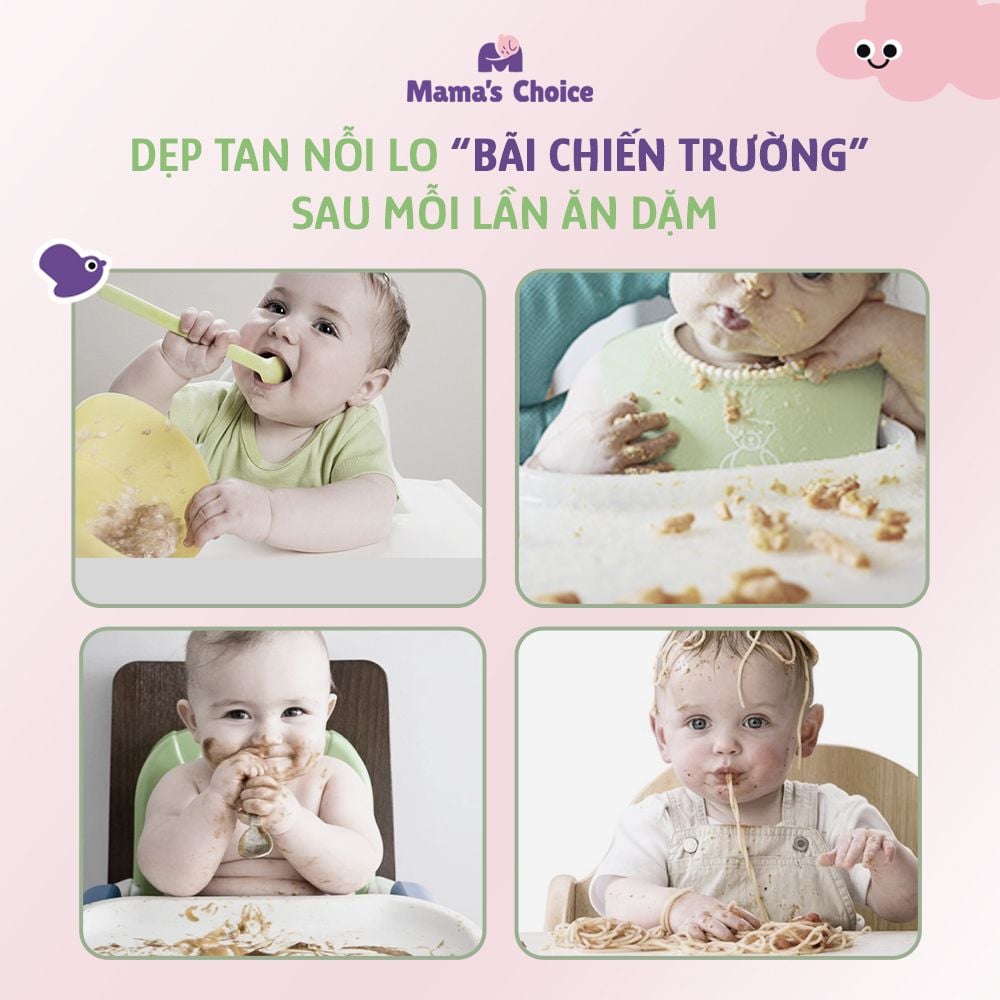 Bộ Ăn Dặm Cho Bé Thương Hiệu Mama's Choice, Combo Bát-Khay-Yếm-Thìa-Cốc Silicone Cao Cấp