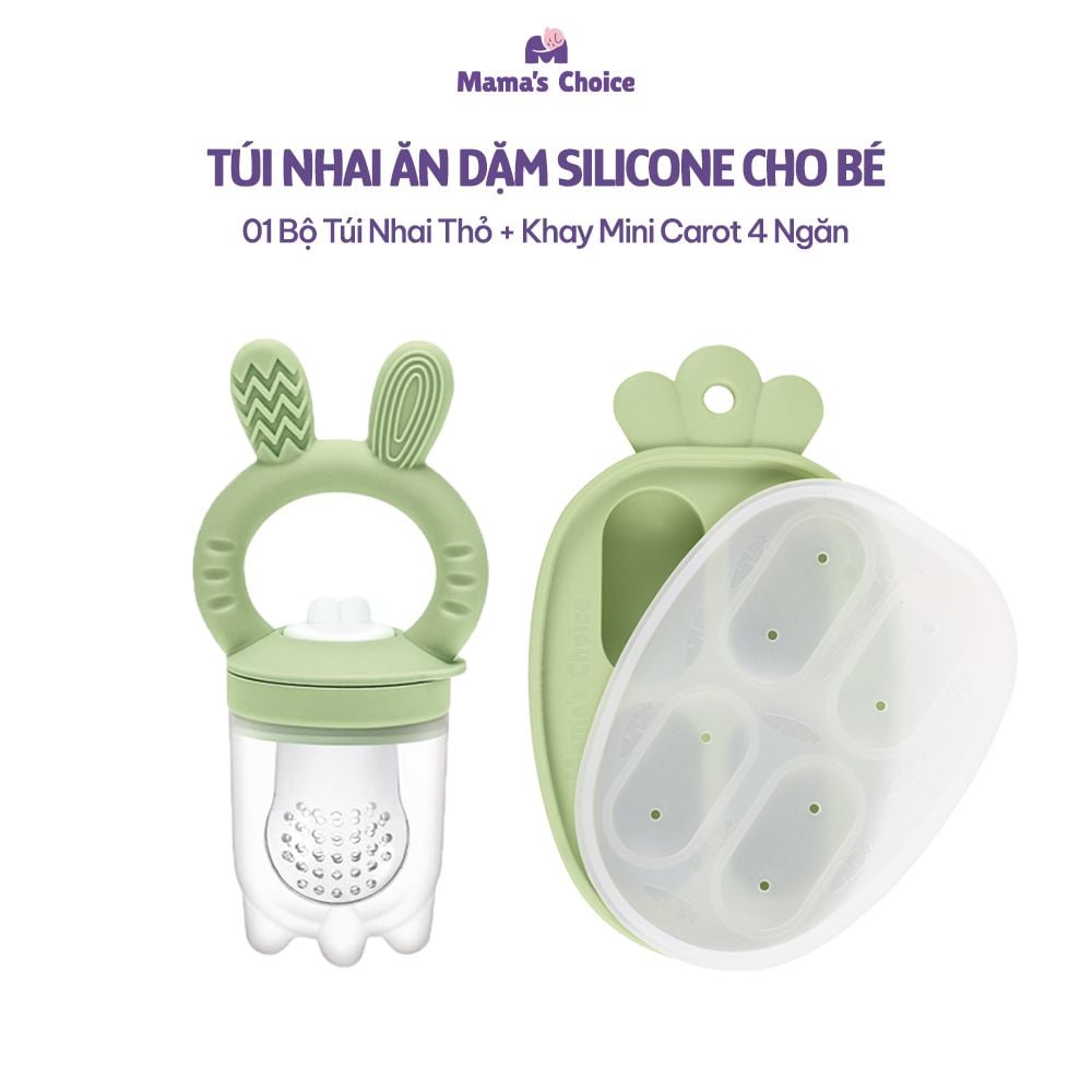 Túi Nhai Ăn Dặm Mama's Choice Cho Bé, Núm Nhai Hoa Quả Chống Hóc, Tặng Kèm 3 Size Núm Phù Hợp Bé Từ 4 Tháng Tuổi