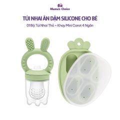 Túi Nhai Ăn Dặm Mama's Choice Cho Bé, Núm Nhai Hoa Quả Chống Hóc, Tặng Kèm 3 Size Núm Phù Hợp Bé Từ 4 Tháng Tuổi
