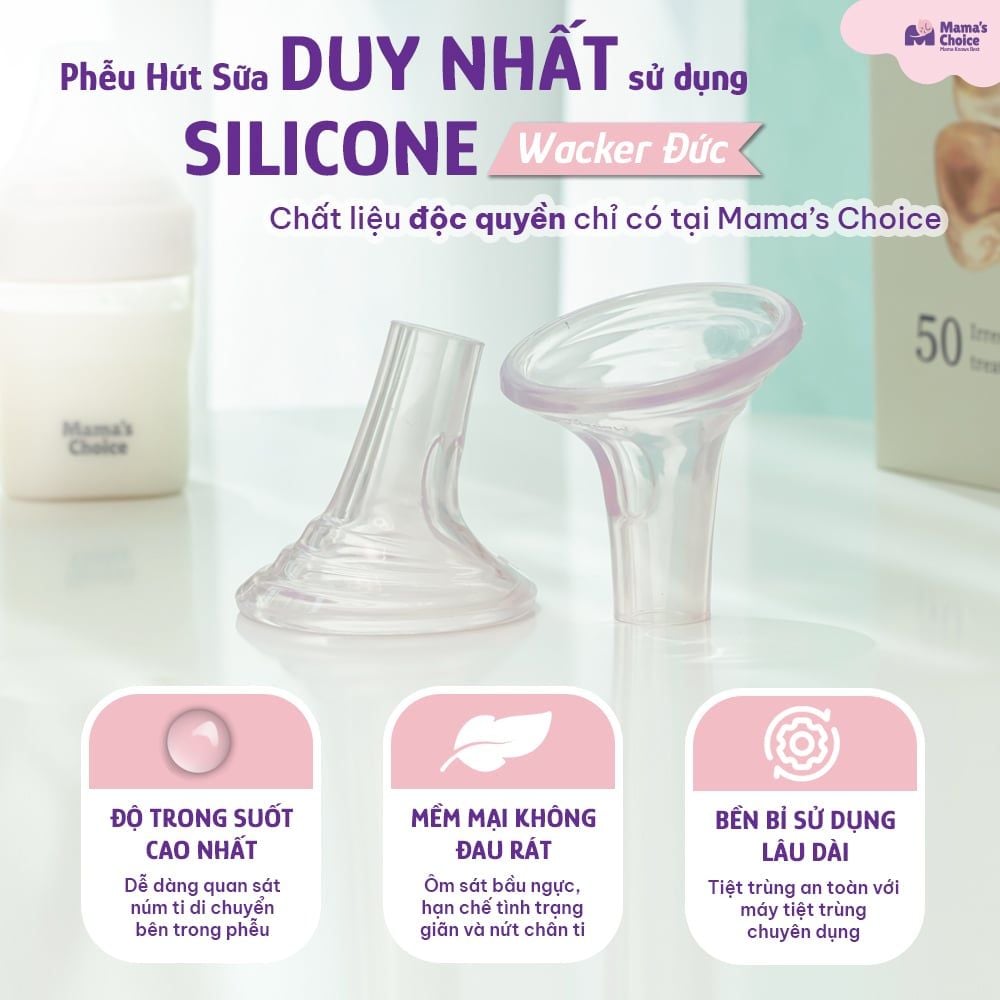 Phễu Hút Sữa Silicone Công Thái Học Mama's Choice, Silicone Bạch Kim Siêu Mềm Tăng Hiệu Quả Hút Sữa Kích Sữa