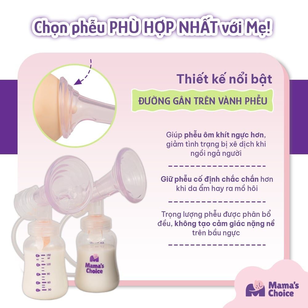 Phễu Hút Sữa Silicone Công Thái Học Mama's Choice, Silicone Bạch Kim Siêu Mềm Tăng Hiệu Quả Hút Sữa Kích Sữa