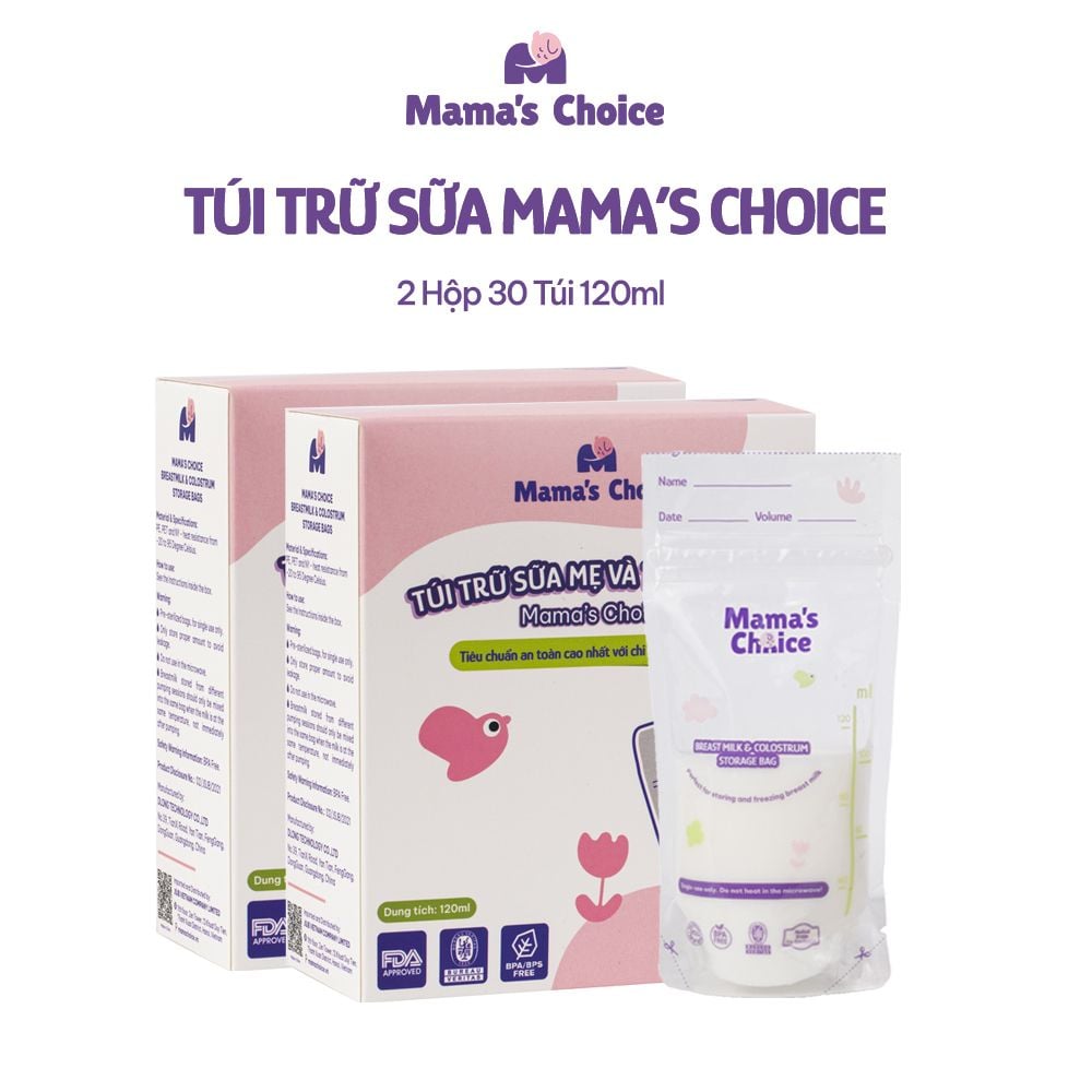 Túi Trữ Sữa Mama's Choice Dung Tích 120ml-250ml, Bảo Quản Sữa Mẹ An Toàn, 2 Khóa Zipper Chống Rò Rỉ (Hộp 30 túi)