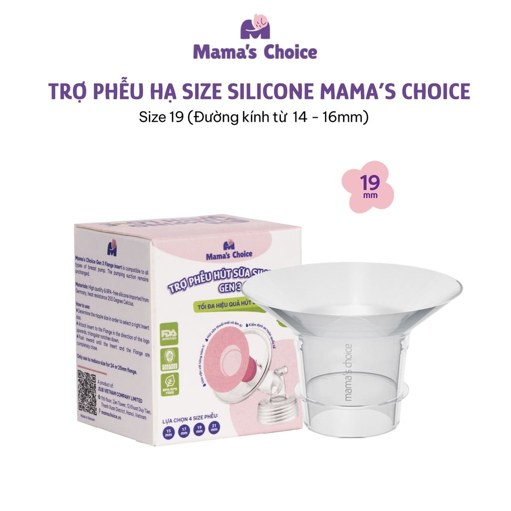 Trợ Phễu Silicone Mama's Choice NewFit, Đệm Hạ Size Phễu Size 15-17-19-21mm, Hút Sữa Hiệu Quả và Êm Ái (01 Cái)