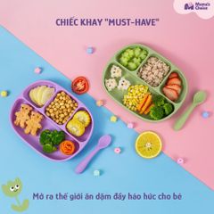 Khay Ăn Dặm Silicone Mama's Choice, Giúp Bé Ăn Dặm Dễ Dàng Với Thiết Kế Đặc Biệt Đế Hít Chống Trượt Đổ và Nắp Đậy