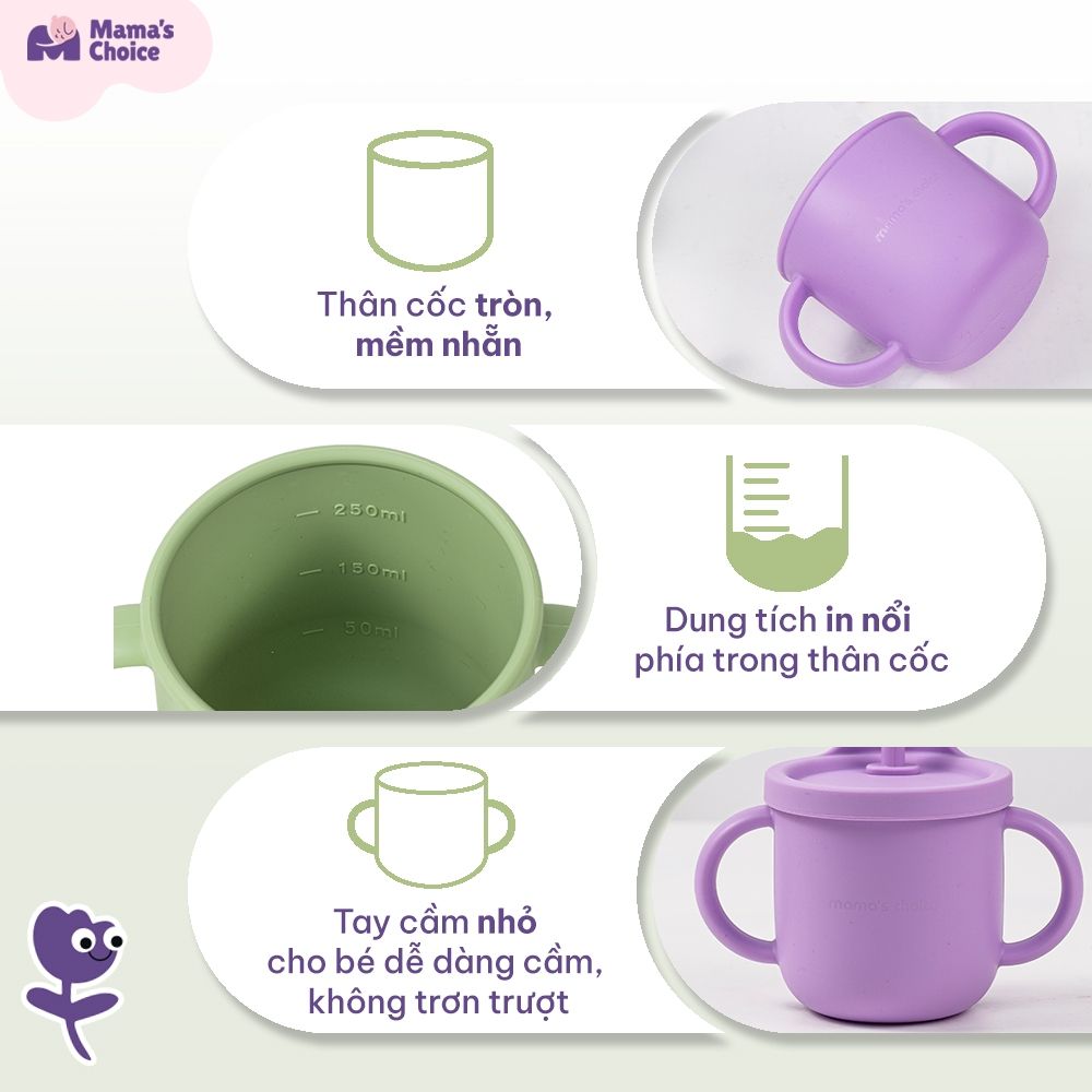 Cốc Tập Uống Silicone Mama's Choice, Thiết Kế Thông Minh Với Ống Hút và Tay Cầm Chắc Chắn
