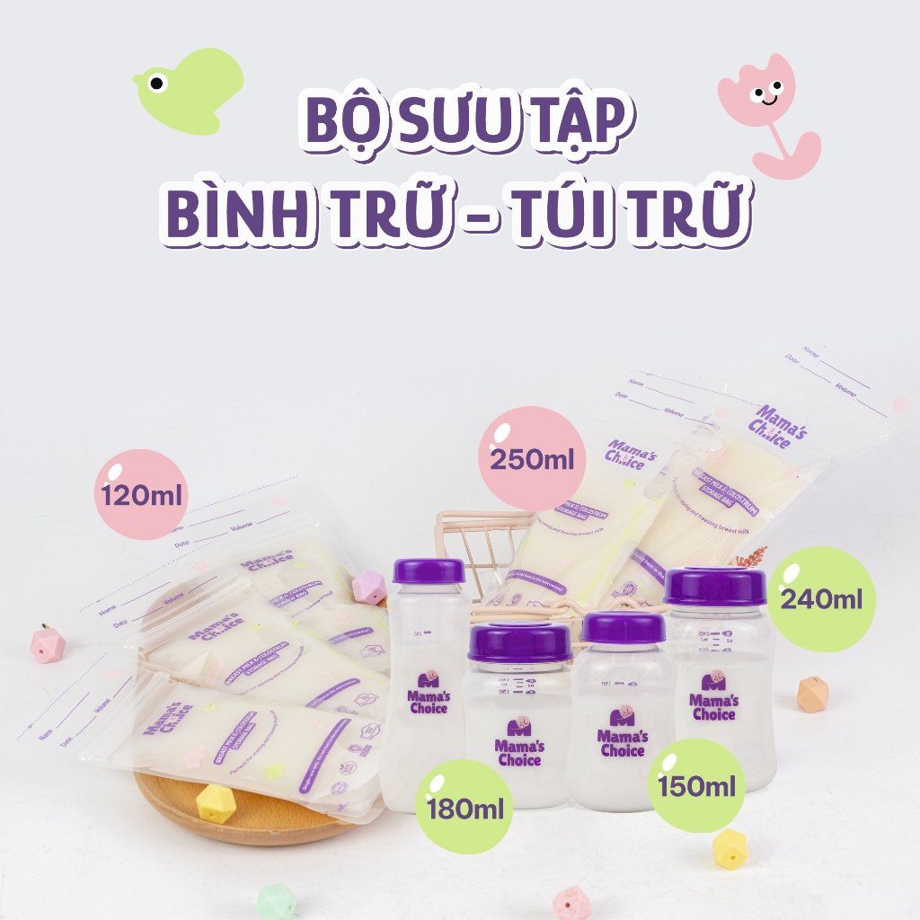 Combo Bình Trữ Sữa và Túi Trữ Sữa Mama’s Choice, Bảo Quản và Đựng Sữa Mẹ, Kiểm Định An Toàn Quốc Tế Bureau Veritas
