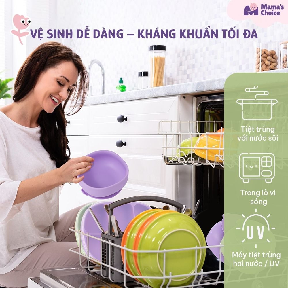 Bát Ăn Dặm Silicone Mama's Choice Cao Cấp, Đế Hít Chống Trượt Đổ Giúp Bé Ăn Dặm Dễ Dàng, Kiểm Định An Toàn Quốc Tế