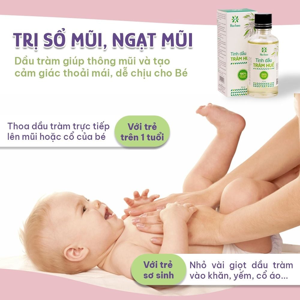 Dầu Tràm Cho Bé Sơ Sinh Thương Hiệu Herbee, Giữ Ấm Phòng Ho Chống Muỗi Côn Trùng, Chiết Xuất Nguyên Chất Từ Lá Tràm Huế