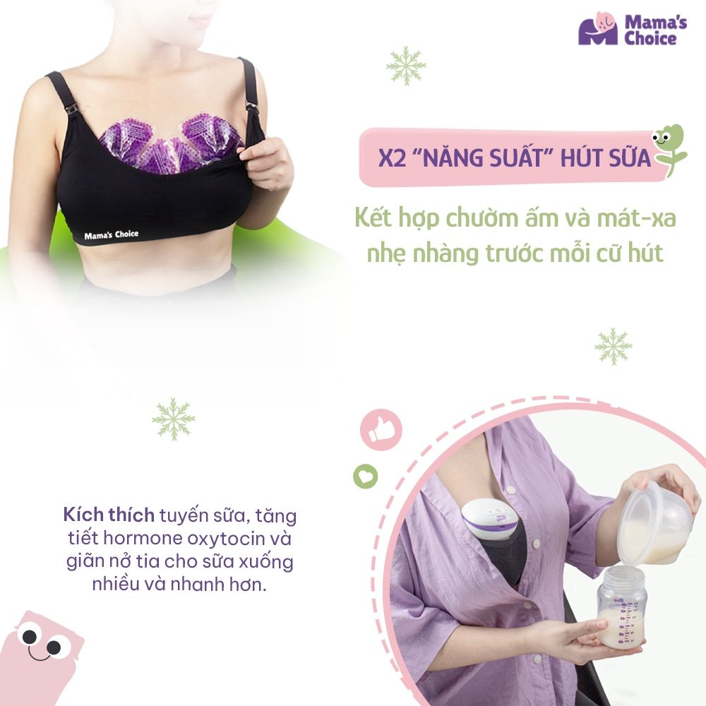 Combo Hút Sữa Hiệu Quả, Máy Hút Sữa Không Dây và Túi Chườm Thông Tắc Tia Mama's Choice, Hút Sữa Năng Suất Mẹ Nhàn Tênh