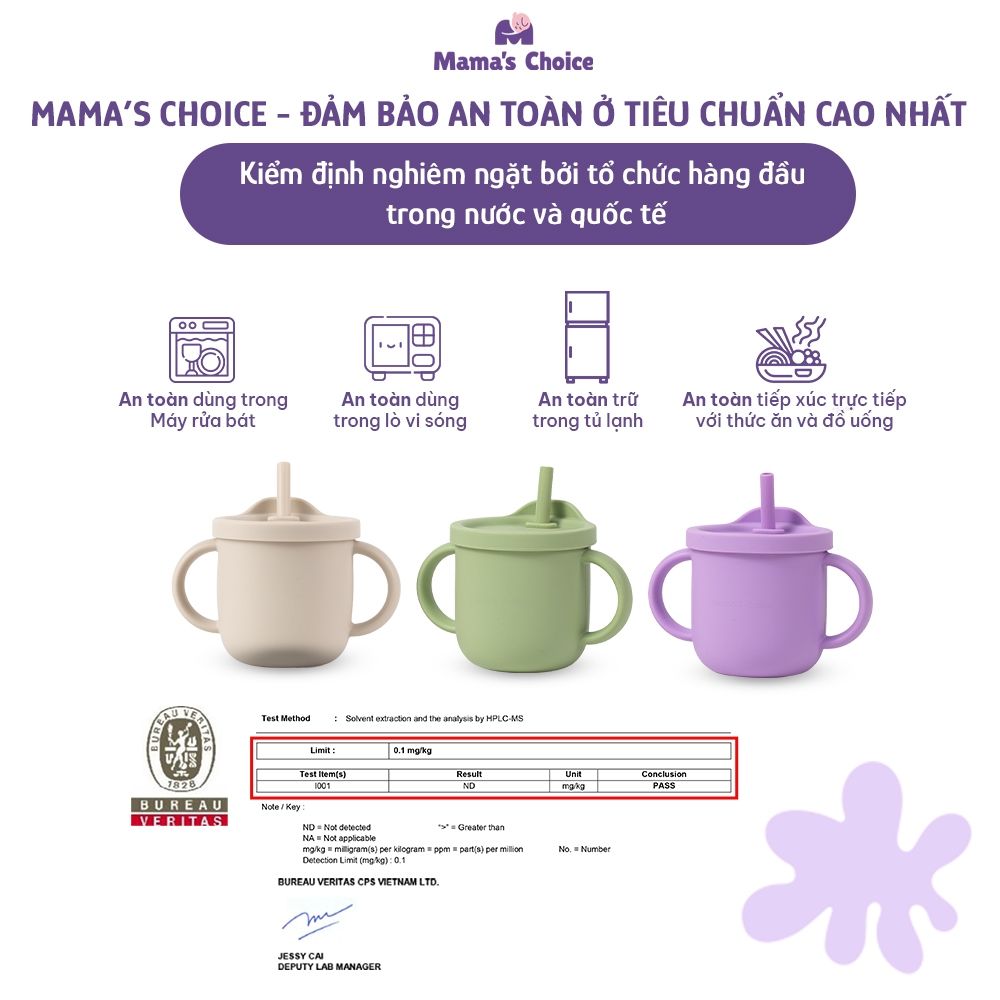 Cốc Tập Uống Silicone Mama's Choice, Thiết Kế Thông Minh Với Ống Hút và Tay Cầm Chắc Chắn