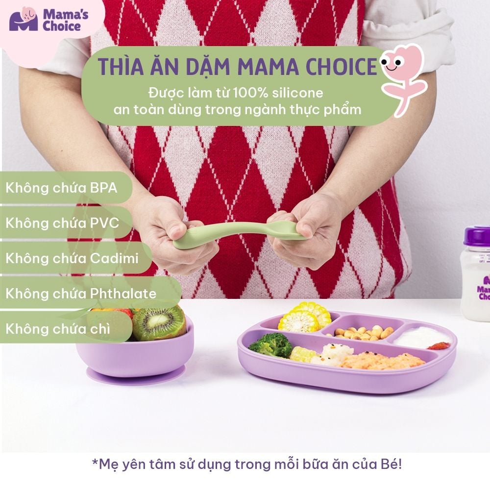 Thìa Ăn Dặm Silicone Mama's Choice, Chất Liệu Mềm Mại và An Toàn Kiểm Định Quốc Tế Bureau Veritas