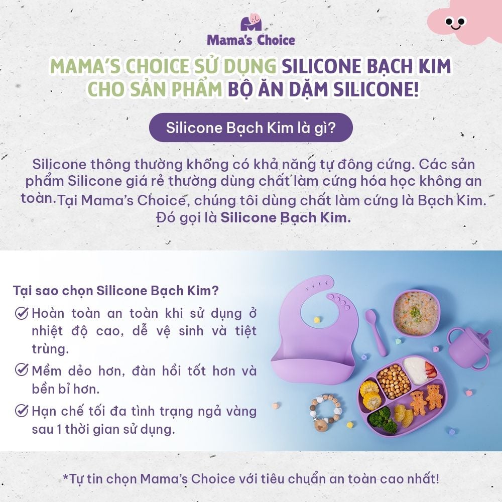 Bộ Ăn Dặm Cho Bé Thương Hiệu Mama's Choice, Combo Bát-Khay-Yếm-Thìa-Cốc Silicone Cao Cấp