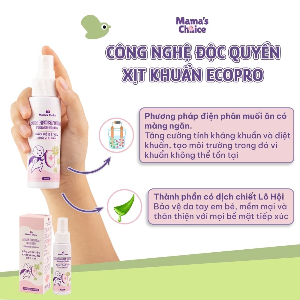 Xịt Khử Khuẩn EcoPro Mama's Choice, Xịt Khuẩn Đồ Dùng Cho Bé, Bình Sữa Núm Ti Giả, Bảo Vệ Bé Yêu An Toàn