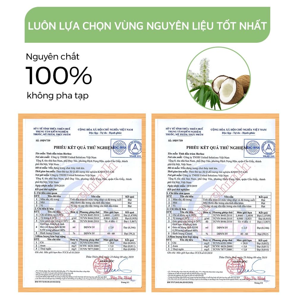 Combo Dầu Dừa Ép Lạnh (100ml) và Tinh Dầu Tràm Huế (50ml) Thương Hiệu Herbee, Combo Massage & Giữ Ấm Cho Mẹ Bé