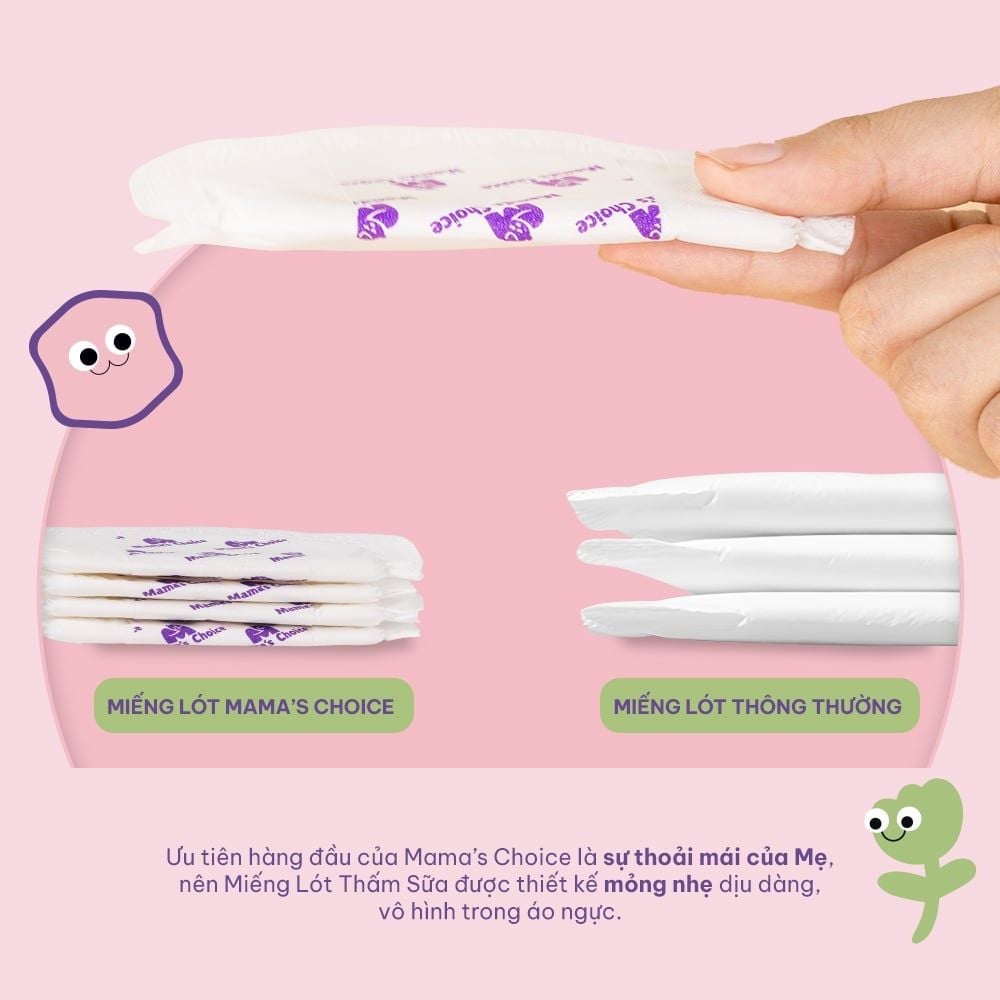 Miếng Lót Thấm Sữa Mama's Choice, Tấm Lót Thấm Hút Sữa Mẹ, Mỏng Nhẹ và Bám Dính Tốt (Hộp 60 Miếng)