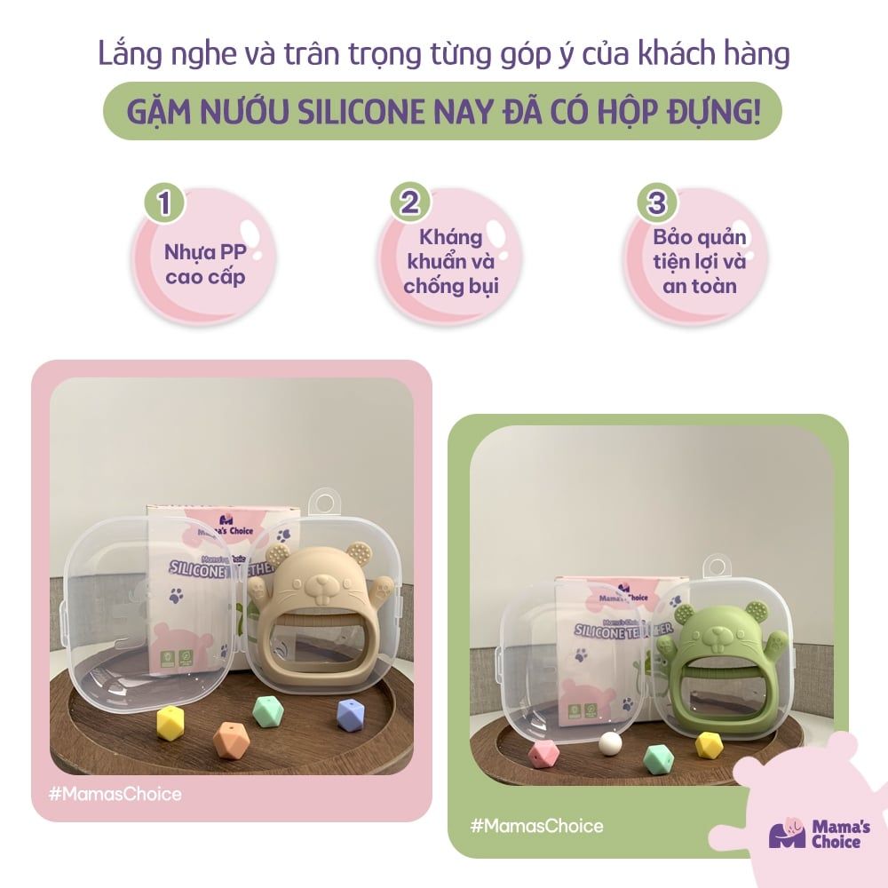 Gặm Nướu Mama's Choice Cao Cấp Cho Bé, Kiểm Định An Toàn Quốc Tế, Chất Liệu Silicone Bạch Kim, Có Hộp Bảo Quản