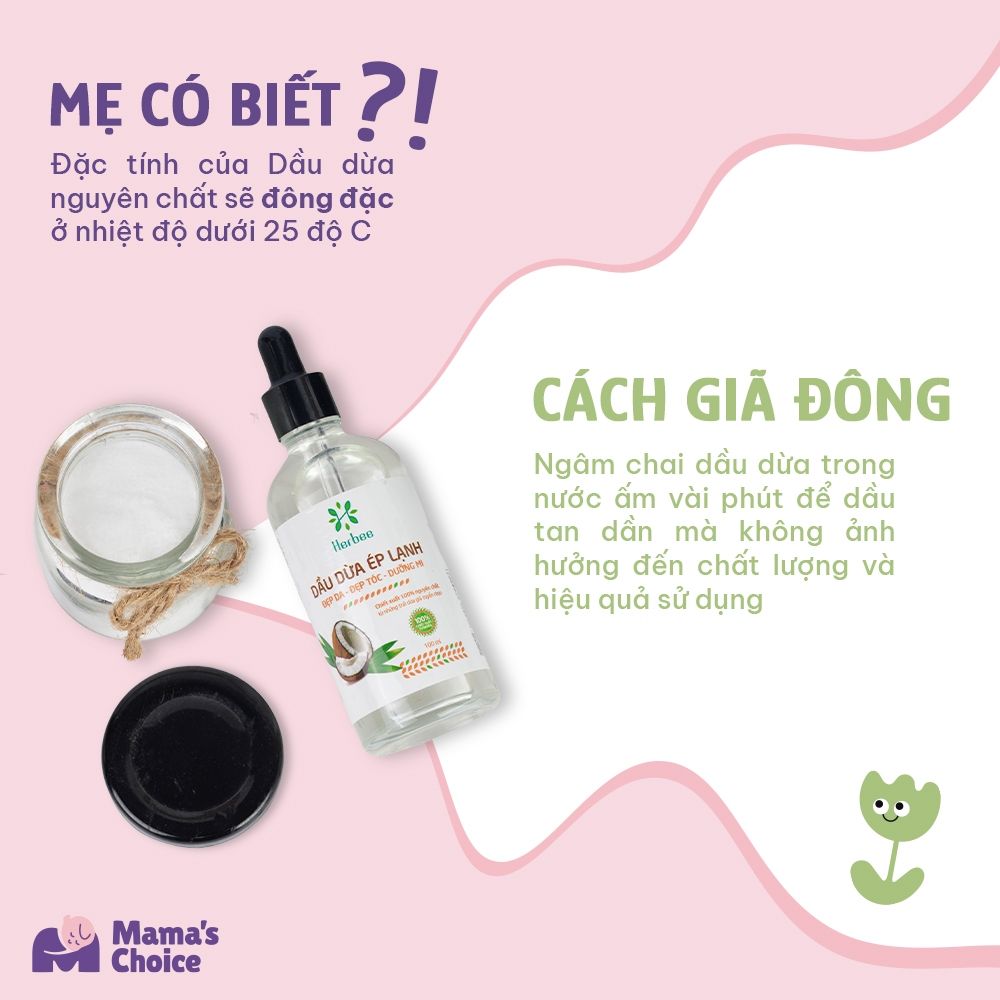 Dầu Dừa Ép Lạnh Herbee 100ml, Massage Cho Trẻ Sơ Sinh, Làm Mờ Vết Rạn Da, 100% Chiết Xuất Tự Nhiên