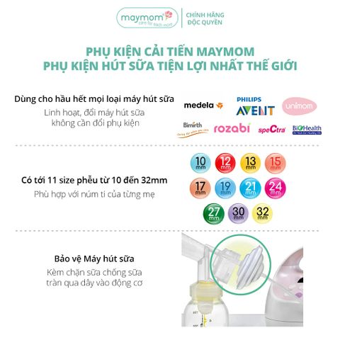 Phụ Kiện Hút Sữa Maymom Dùng Cho Bình Sữa Cổ Hẹp, Thay Thế Máy Medela MaxFlow, Sonata, Freestyle, Swing Maxi...