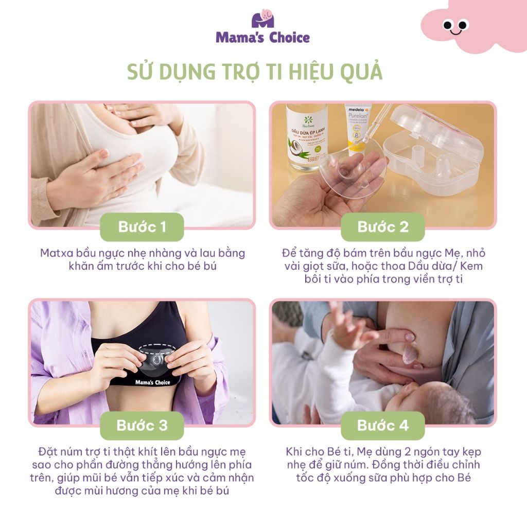 Núm Trợ Ti Mama's Choice, Trợ Ty Silicone Siêu Mềm Giúp Mẹ Cho Bé Bú Dễ Dàng