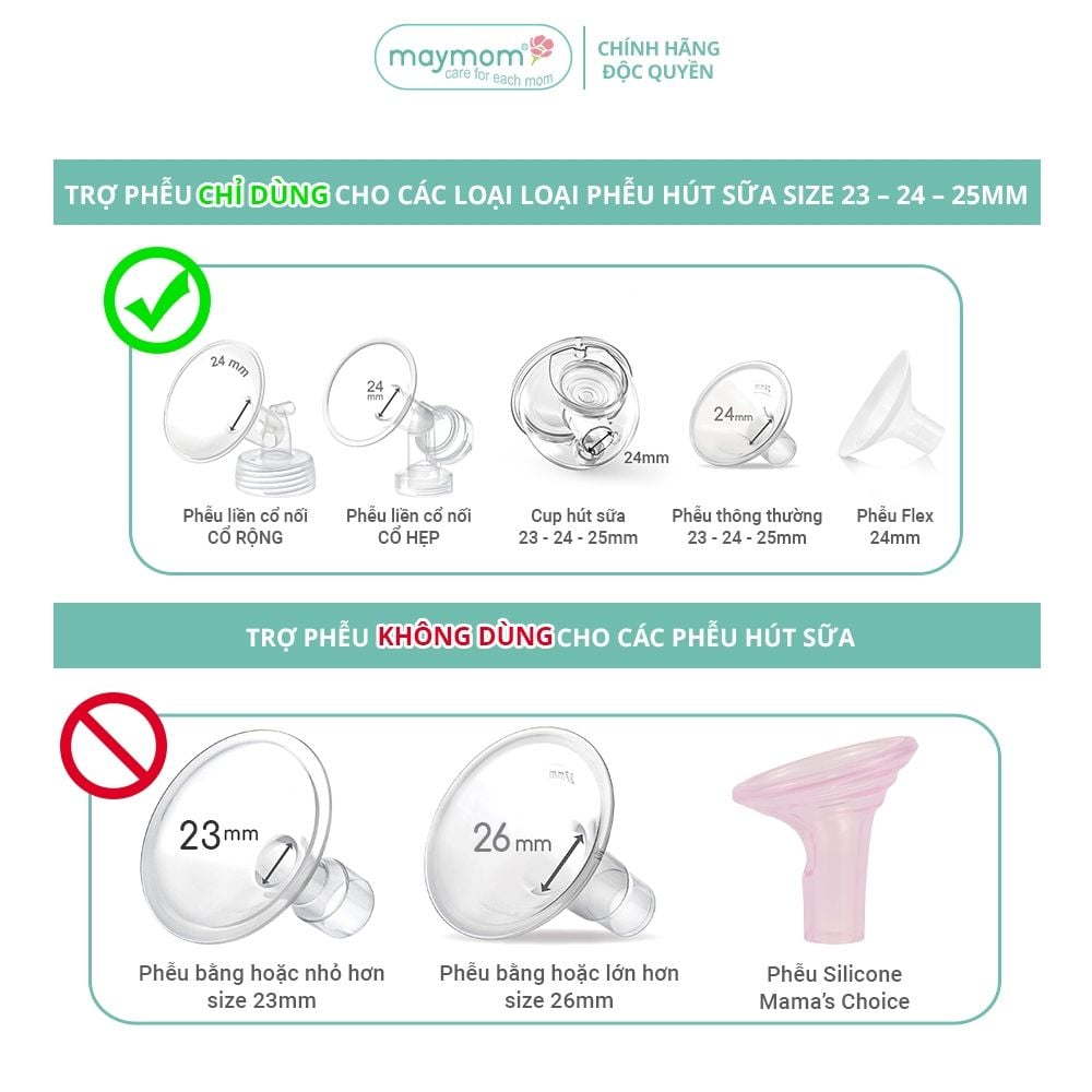 Trợ Phễu Maymom Size 13-15-17-19-21mm, Đệm Giảm Hạ Size Phễu Hút Sữa, Cup Vắt Sữa, Chất Liệu Silicone Êm Ái và An Toàn